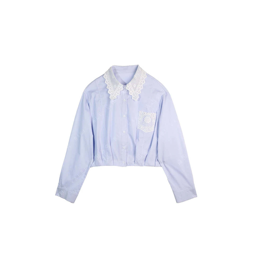 【海边情书】轻奢时尚休闲百搭简约提花带钻衬衫圆领女士AB002