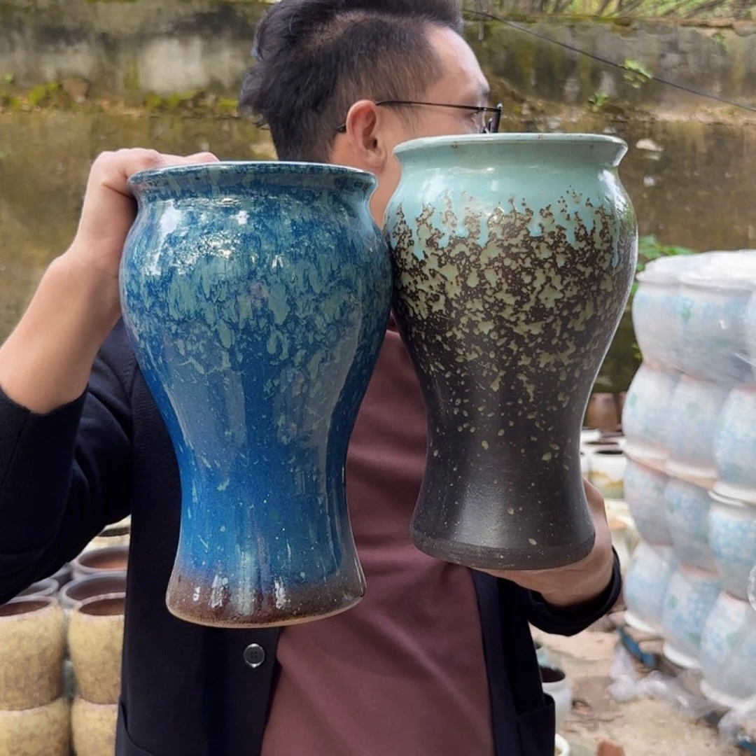 紫砂花盆口15高27（两个美人鱼新款