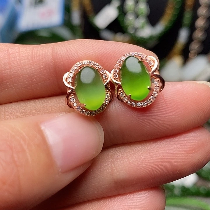 和田玉银S925镶嵌耳饰