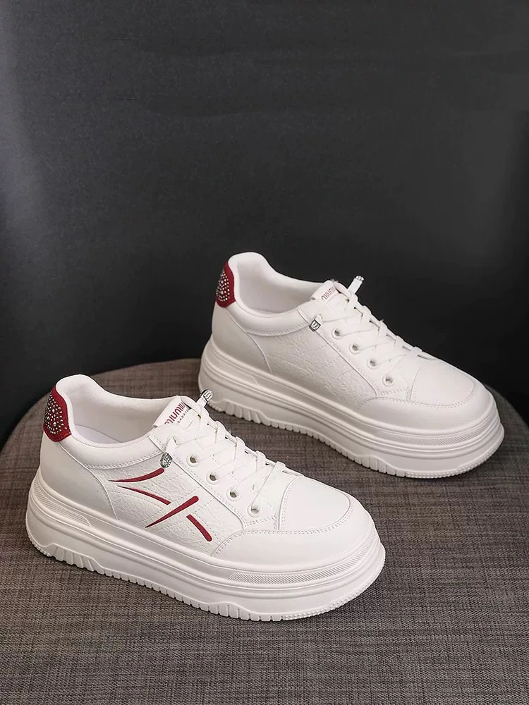 18-106 真皮松糕厚底女鞋2025春夏新款百搭增高水钻显脚小小白鞋