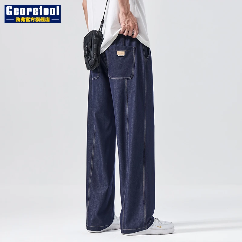 美式复古水洗原牛2025夏季薄款美式复古潮牌冰丝直筒牛仔休闲长裤