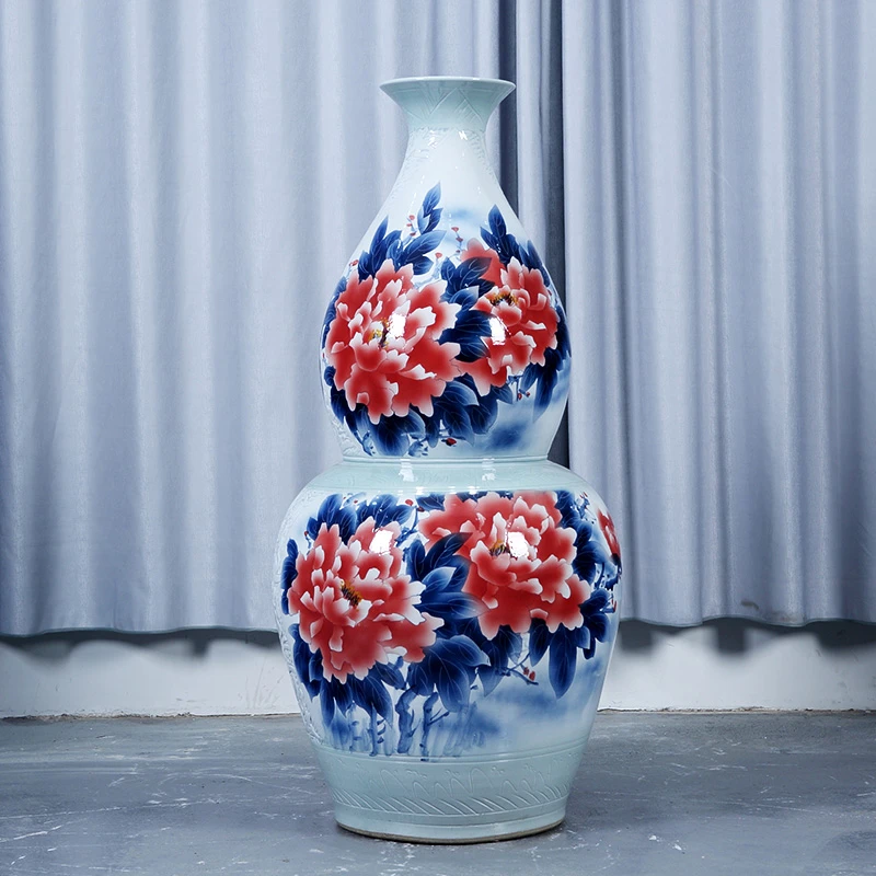 景德镇陶瓷落地大花瓶摆件影青釉酒店客厅精致摆件
