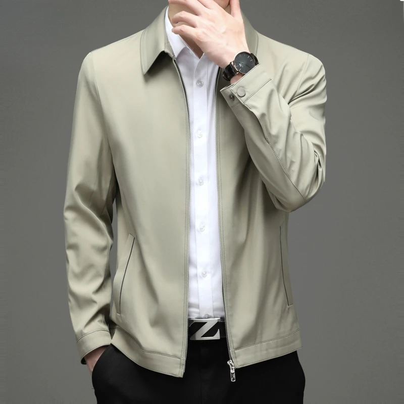 OUXLDNE 男式外套夹克2025秋季新款宽松翻领上衣服商务休闲夹克衫