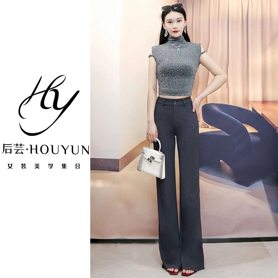 雅丹2025春款轻熟高腰直筒窄版阔腿裤时尚休闲显瘦垂感拖地