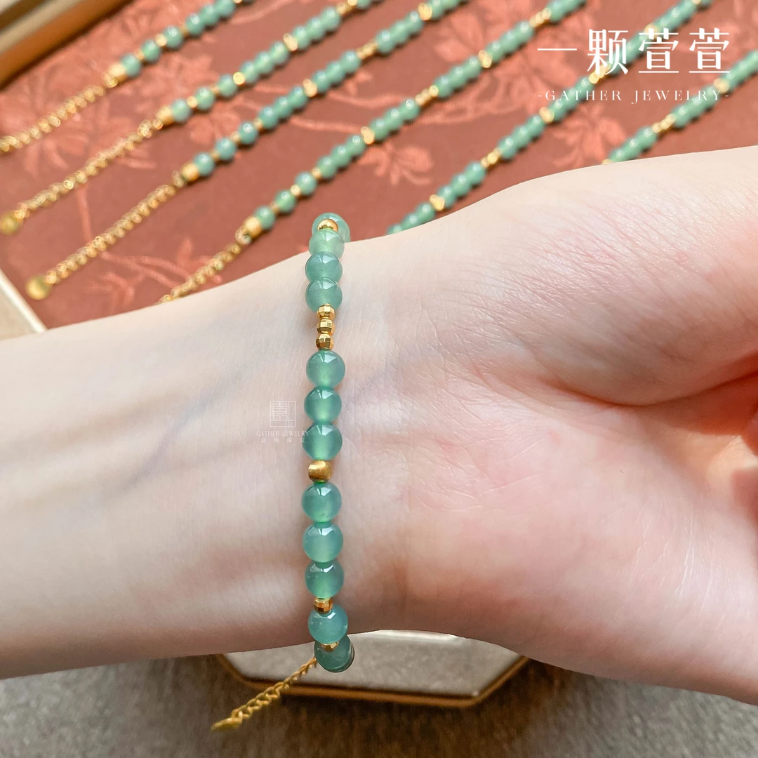 【兰溪】一颗萱萱 天然翡翠珠子银镶手链391171百搭精美气质