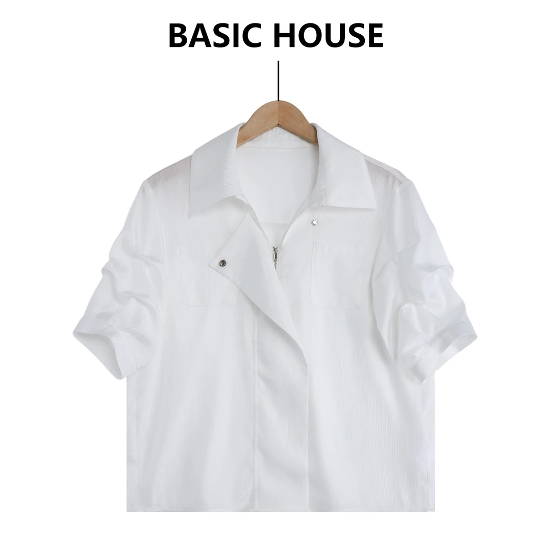 Basic House百家好衬衫上衣高腰衬衣时尚复古法式B1335B5JQ22