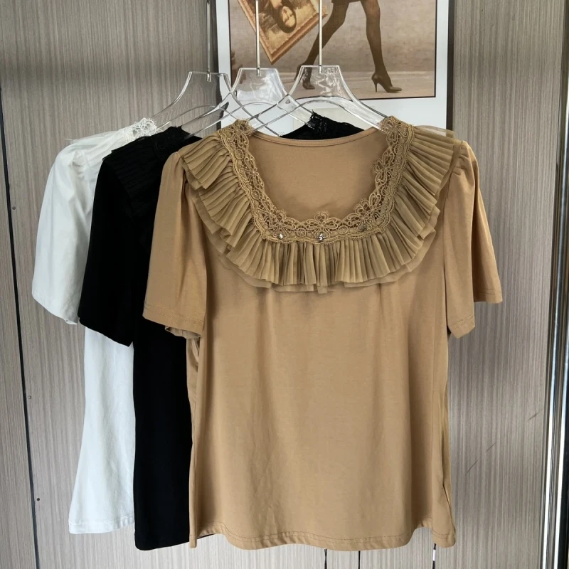 8090撤柜az显瘦夏季气质洋气时尚百搭减龄设计短袖T恤设计感上衣