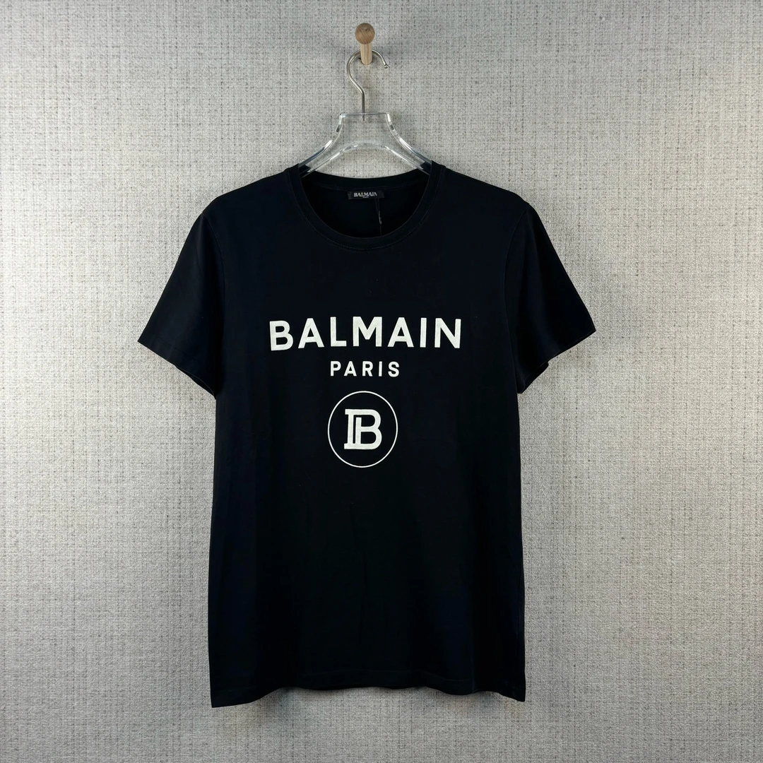 未使用 BALMAIN/巴尔曼 植绒字母印花套头圆领短袖/尺码L/9174