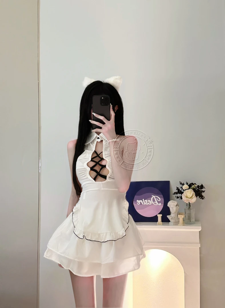 【Desire】《喵语仆娘》辣妹性感镂空绑带女仆纯欲露背围裙制服套装