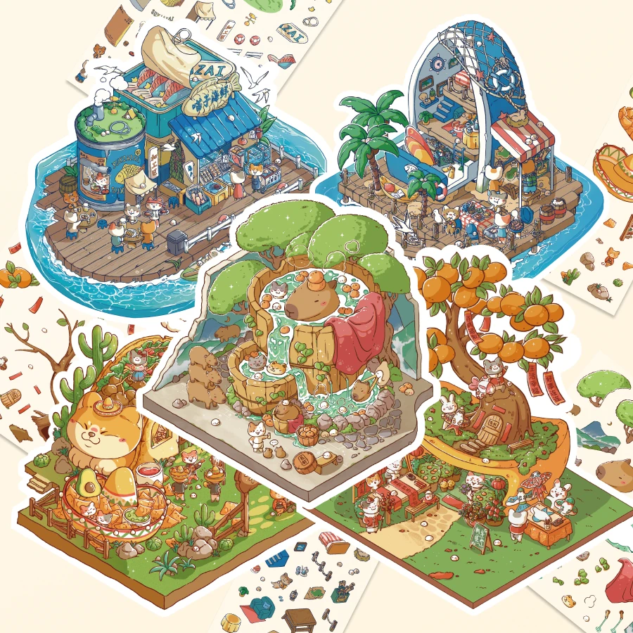 时空工坊喵子小屋系列 造景贴纸3D微缩场景可爱diy