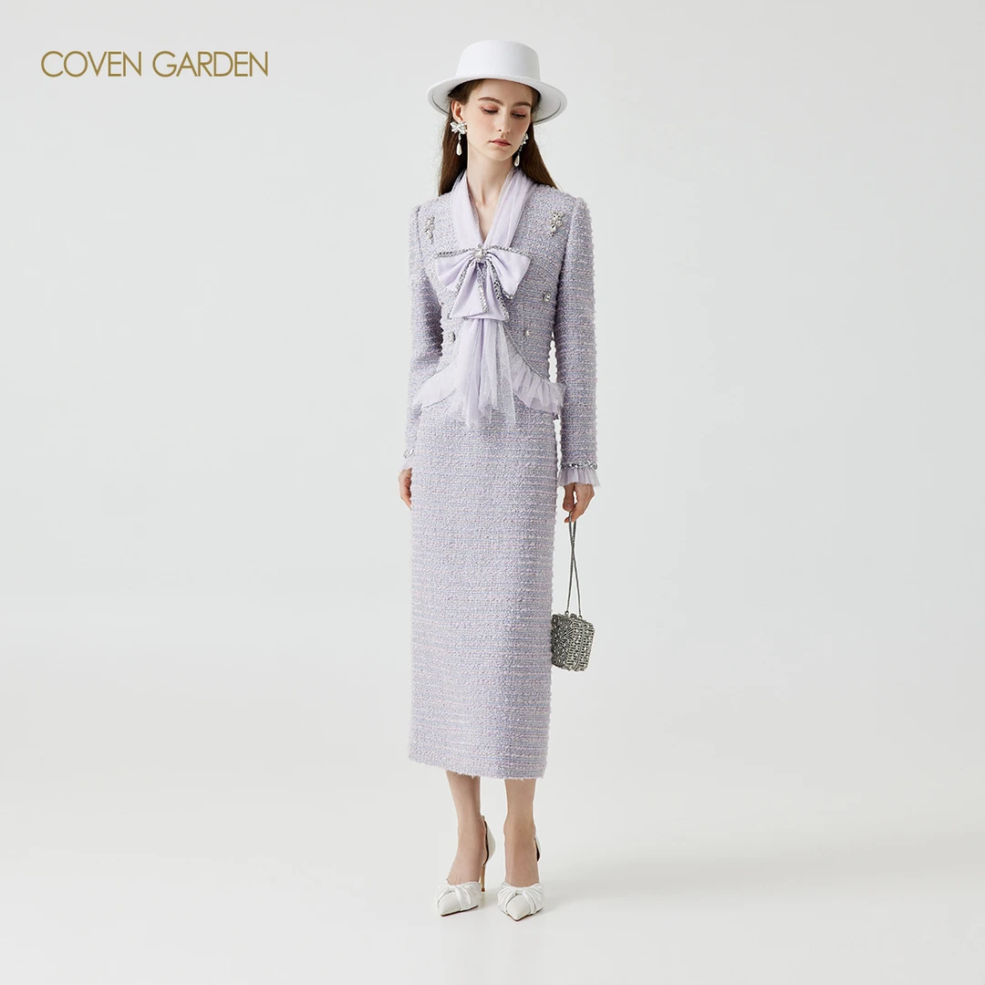 哥文花园小香风羊毛呢料连衣裙CSC1083048