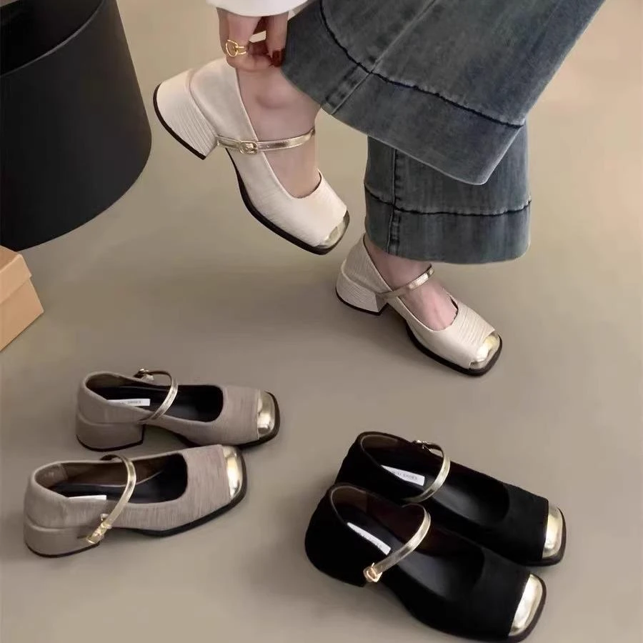 【FBZN官方正品】小香风方头浅口粗跟玛丽珍单鞋女2025年夏季新款