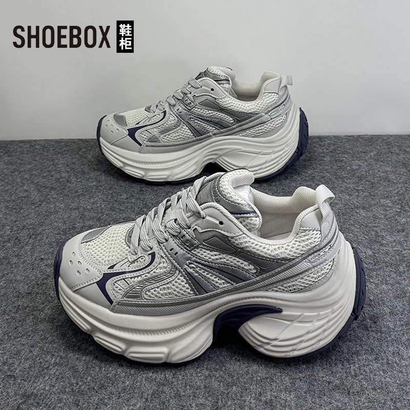 SHOEBOX鞋柜复古厚底老爹鞋女ins潮流爆款夏季网面休闲运动鞋