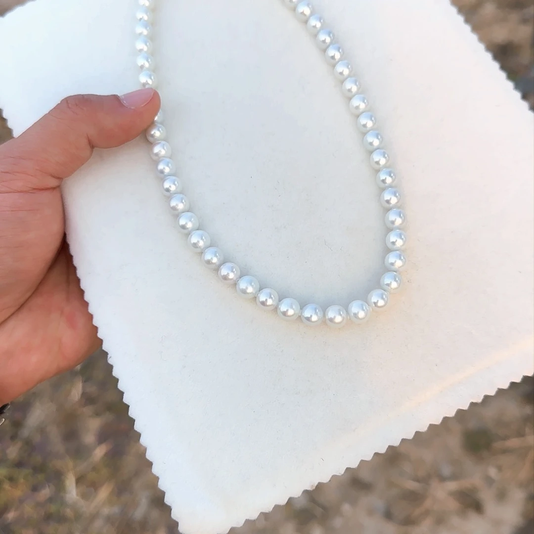 淡水珍珠颈饰银S925镶嵌7-8无核极光镜面正圆冷白