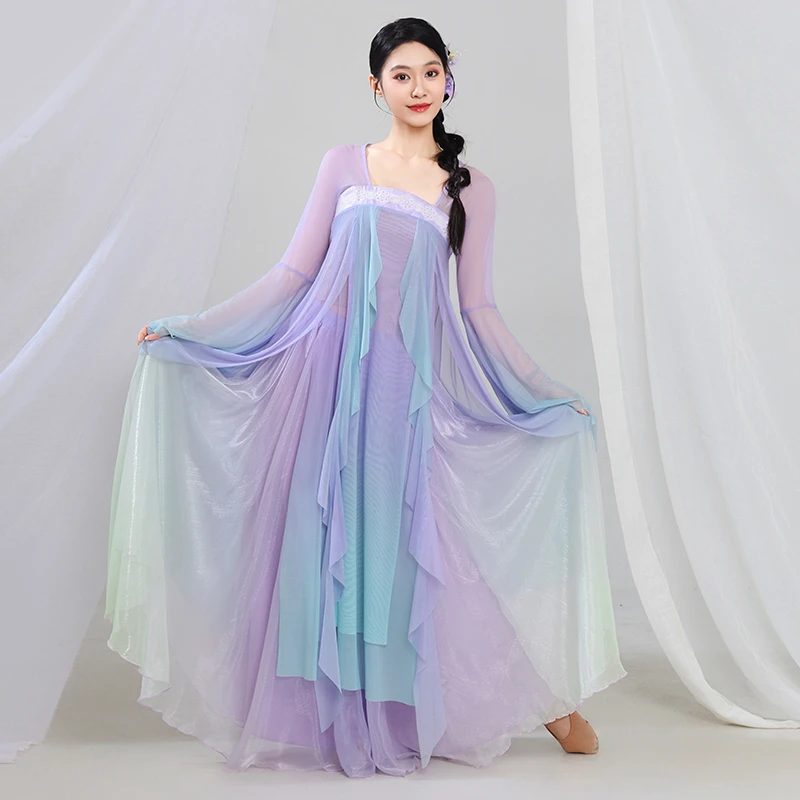 古典舞蹈服装汉唐改良齐胸襦裙仙气表演练功服飘逸长款纱衣演出服