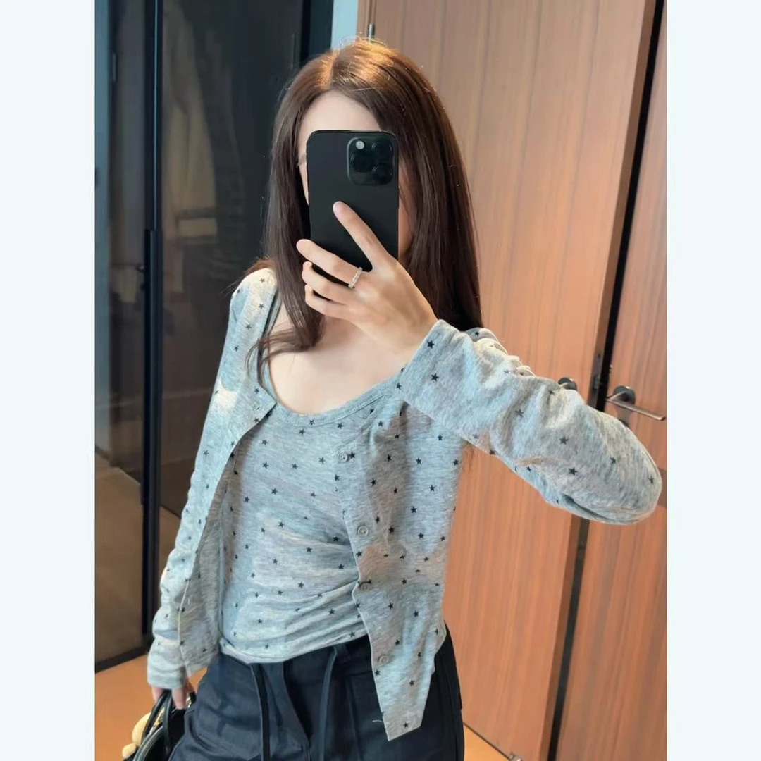 【痘痘私服】|【星星点点】韩系带胸垫背心开衫两件套