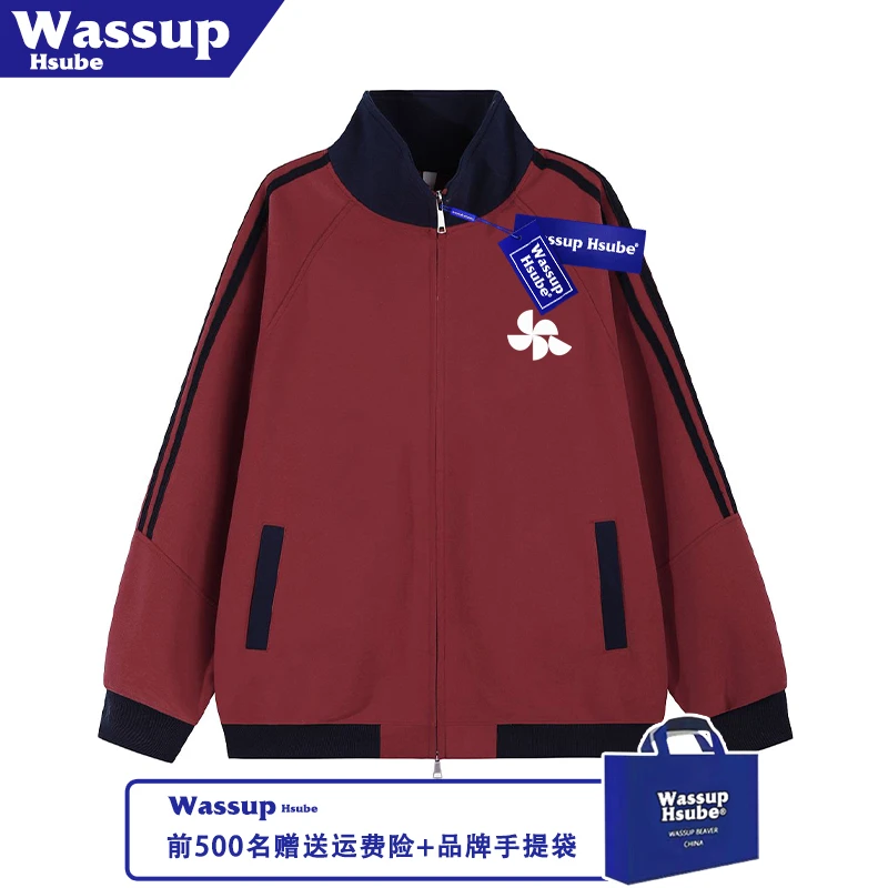 WASSUP HSUBE男女款卫衣时髦风车图案印花外套秋冬季加绒拉链开衫