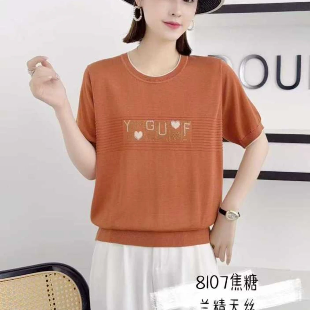 女圆领短袖红色毛针织衫时尚百搭