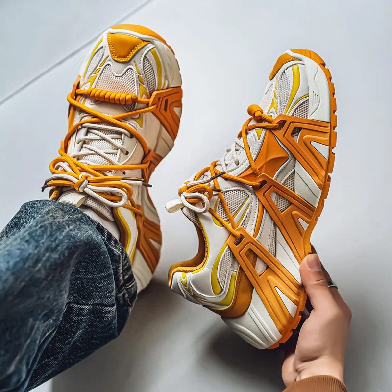 男鞋夏季潮牌高级感网面休闲运动鞋青少年炸街增高厚底老爹潮鞋