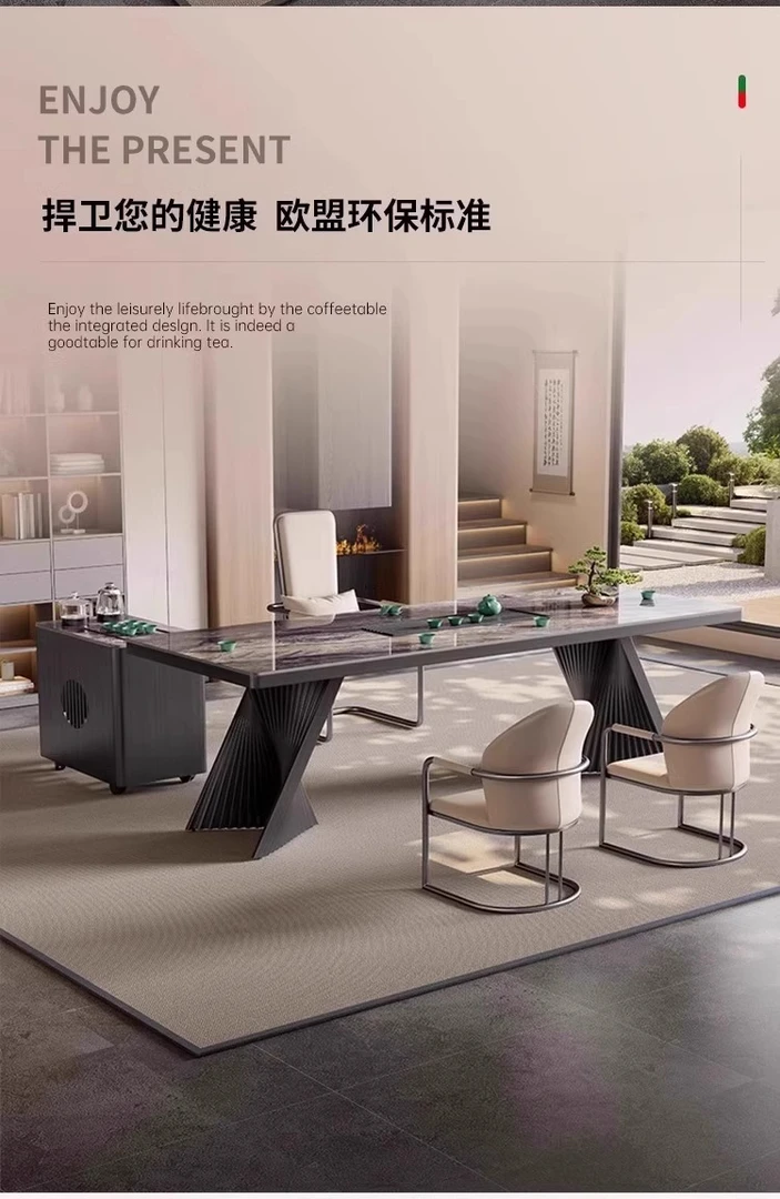 轻奢现代简约岩板烧水壶一体茶桌椅组合阳台办公室石板小茶台茶几