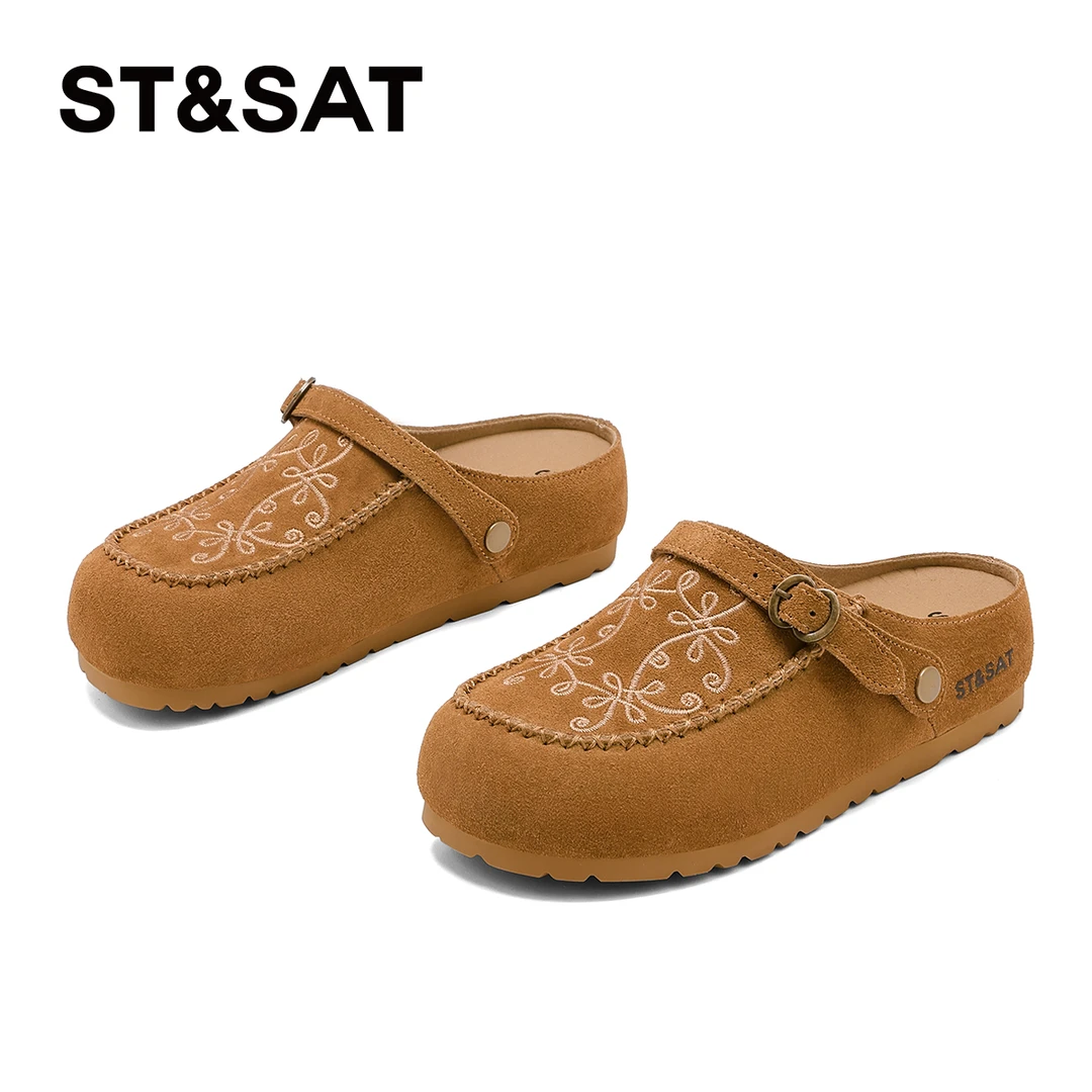 星期六厚底内增高复古勃肯鞋女2025秋季新款两穿一脚蹬包头半拖鞋