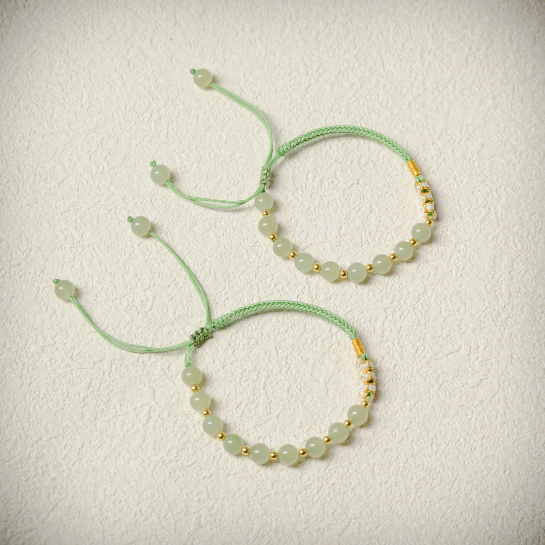 【玉珏】和田玉设计款桃花手串女生学生 约7*7mm  多样性发一