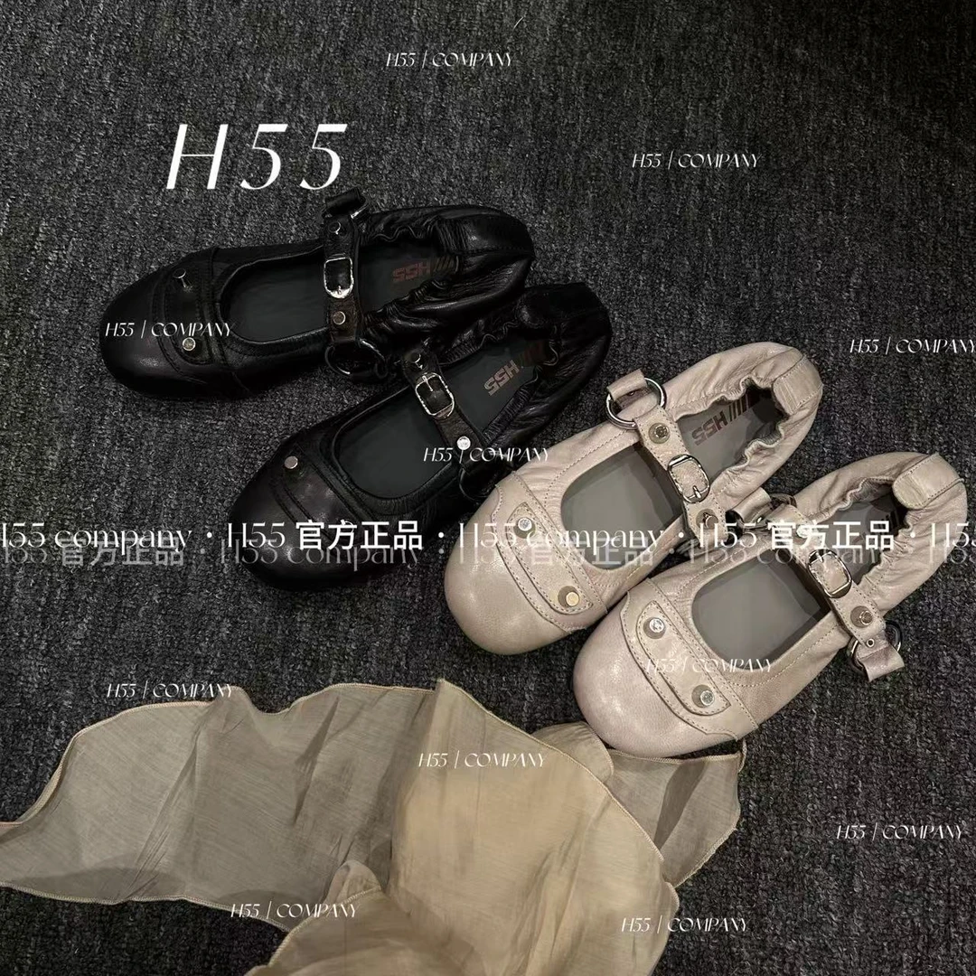 H55-eva女孩-（头层羊皮）铆钉朋克超平底单鞋45-2657【Huang】