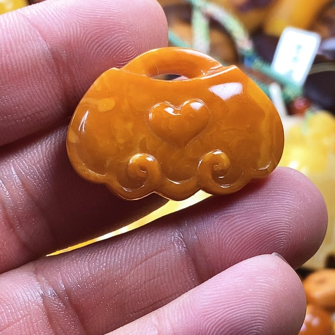 琥珀颈饰未镶嵌老蜜蜡瓷白妖花平安锁