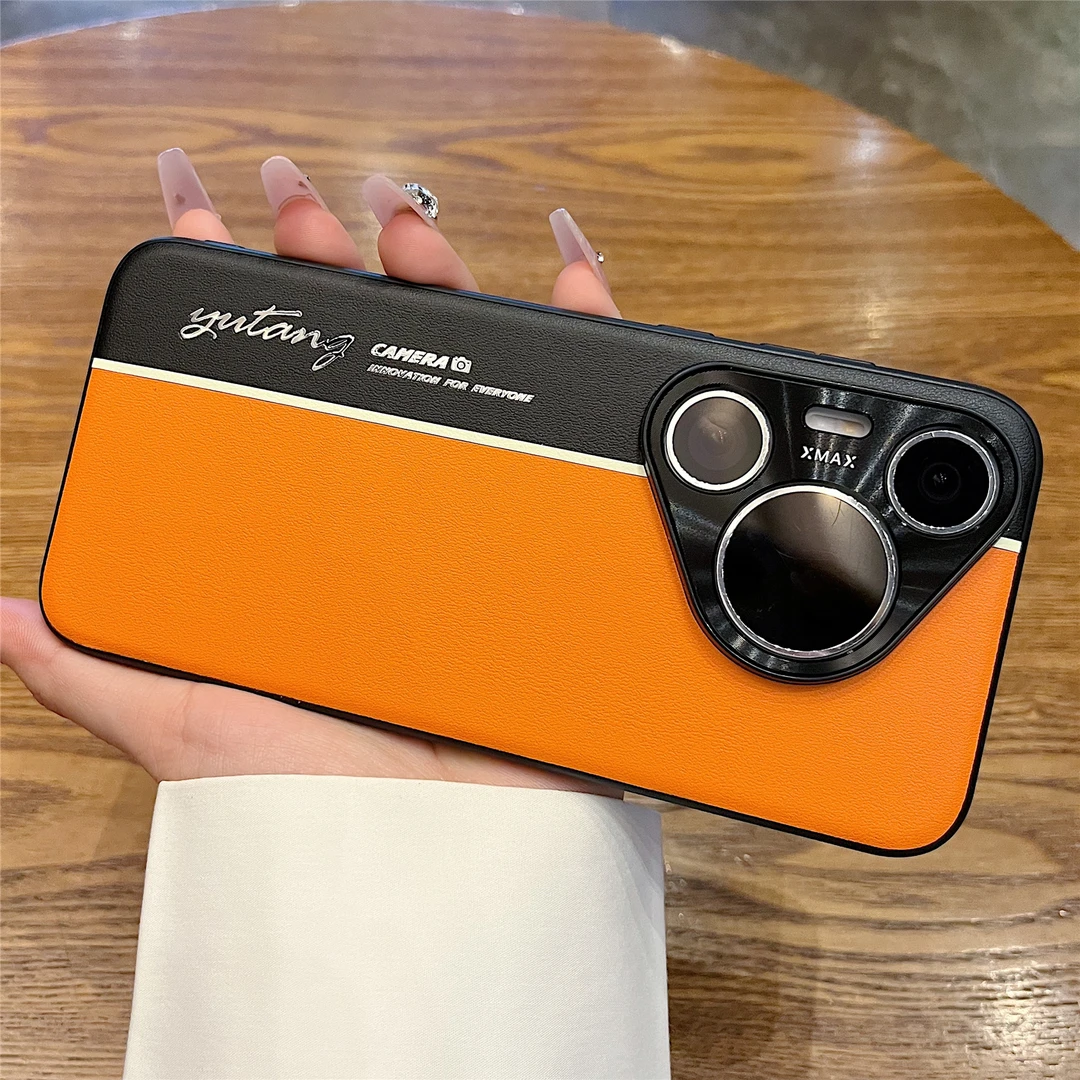 适用华为pura70pro+手机壳Ultra电镀拼接素皮mate70/60pro荣耀300