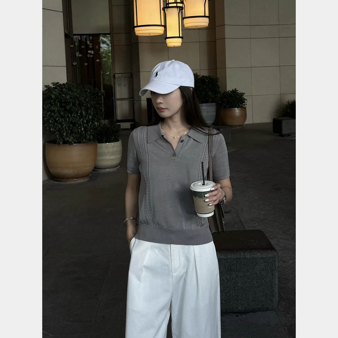 【灰色轨迹】“莱赛尔天丝”老钱风雅奢设计感POLO领透气舒适T恤21754