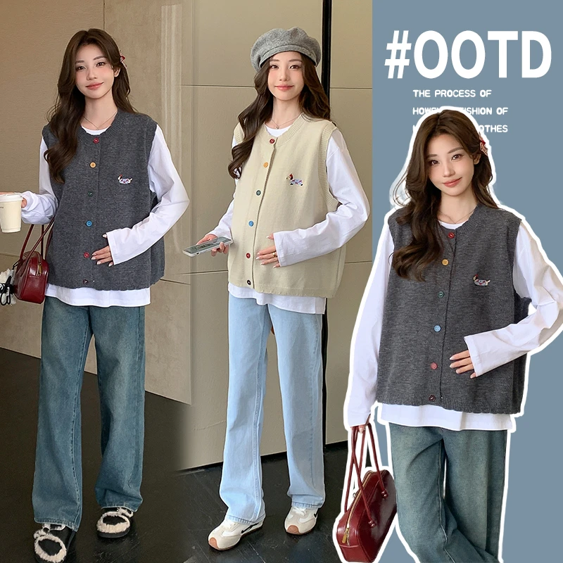 孕妇装2025春秋季新款时尚显瘦韩版宽松针织马甲连衣裙搭配套装