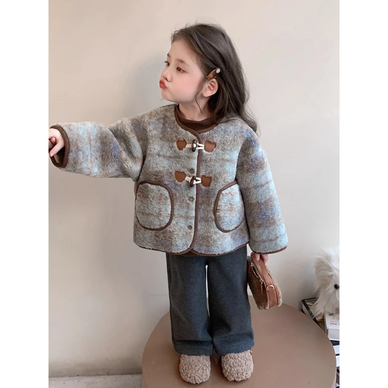 女童加绒外套2025新款加厚儿童摇粒绒上衣冬季女宝宝小香风毛毛衣