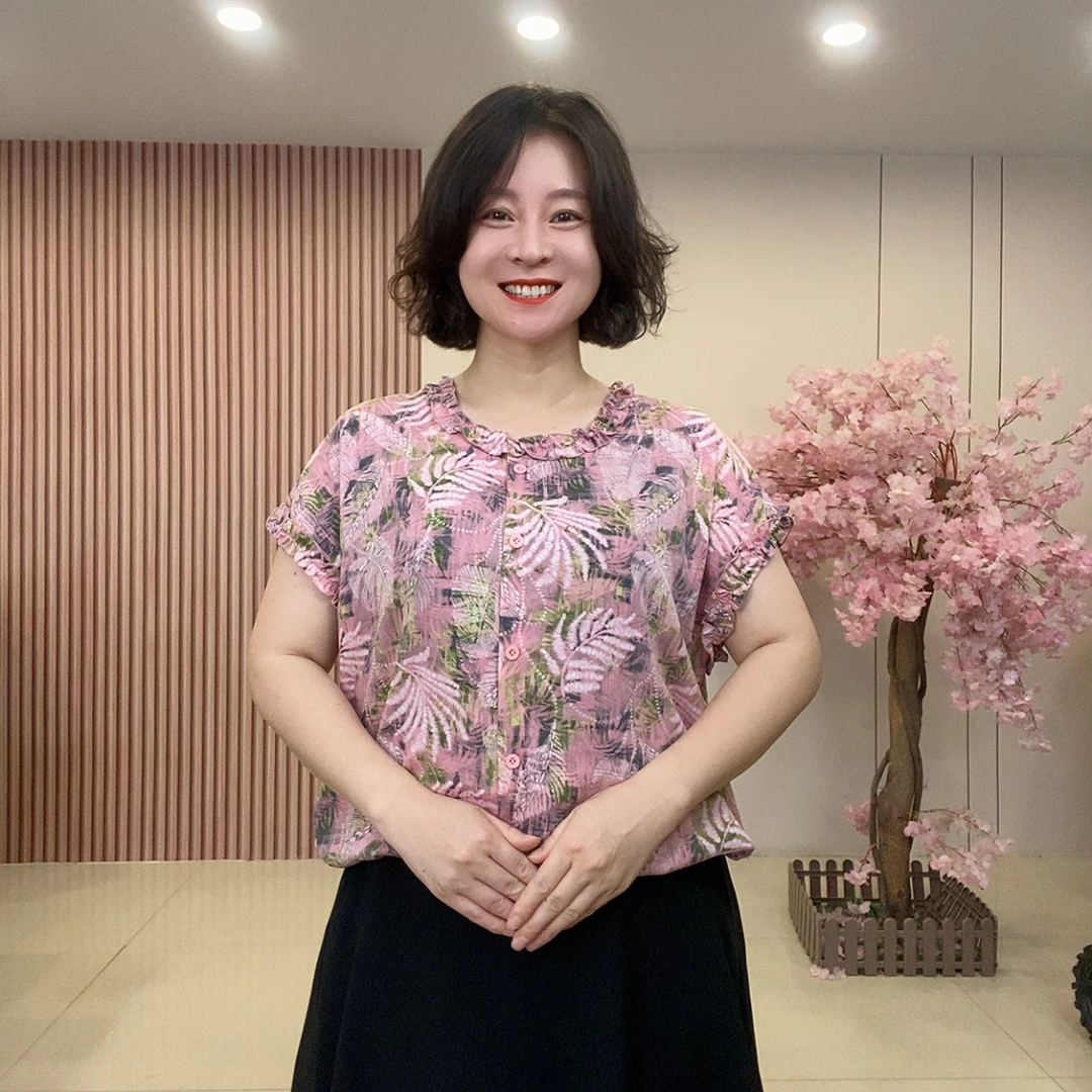 8653时尚休闲大码女装上衣领碎花衬衫遮肉百搭显瘦夏季小衫