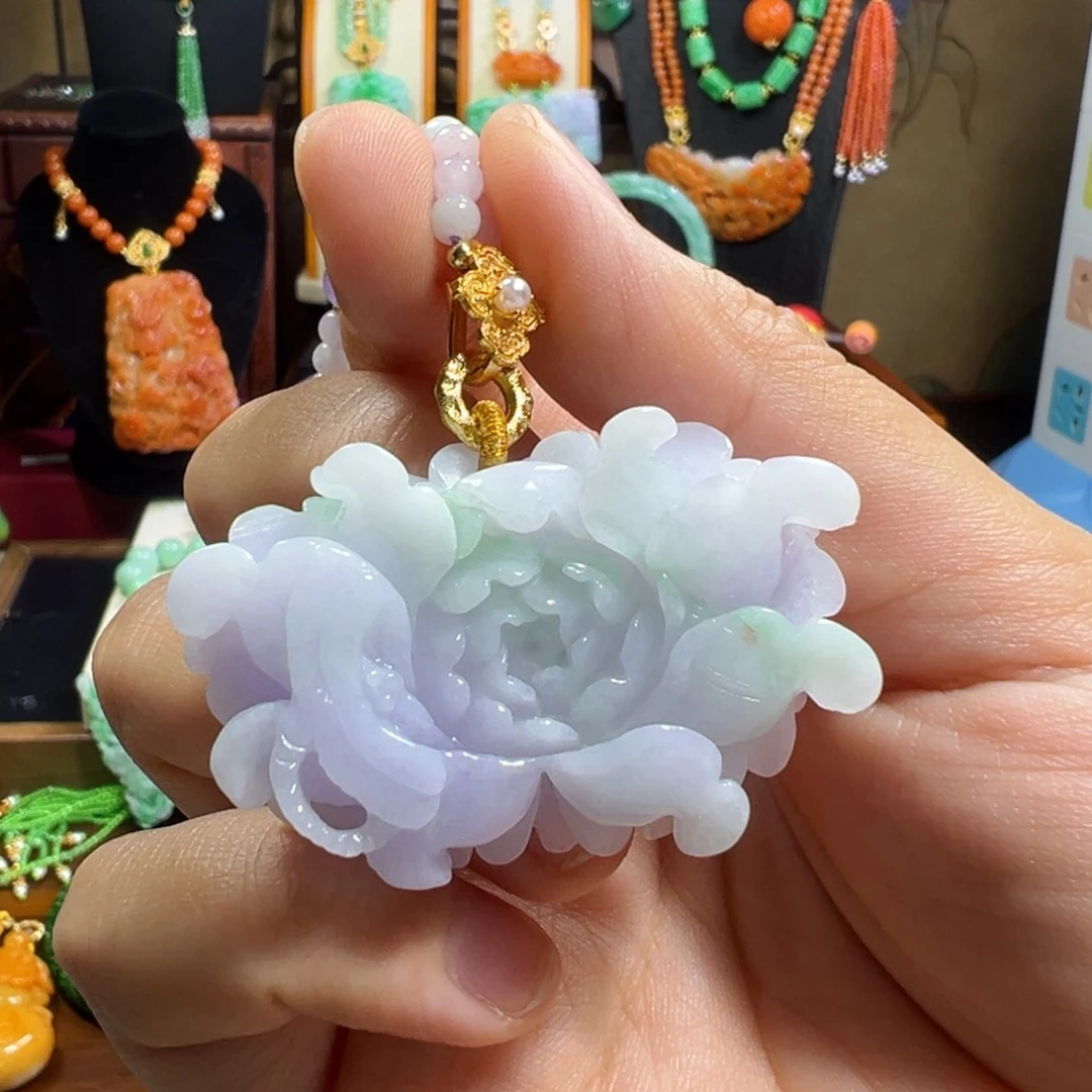 翡翠未镶嵌吊坠(赠链)紫花