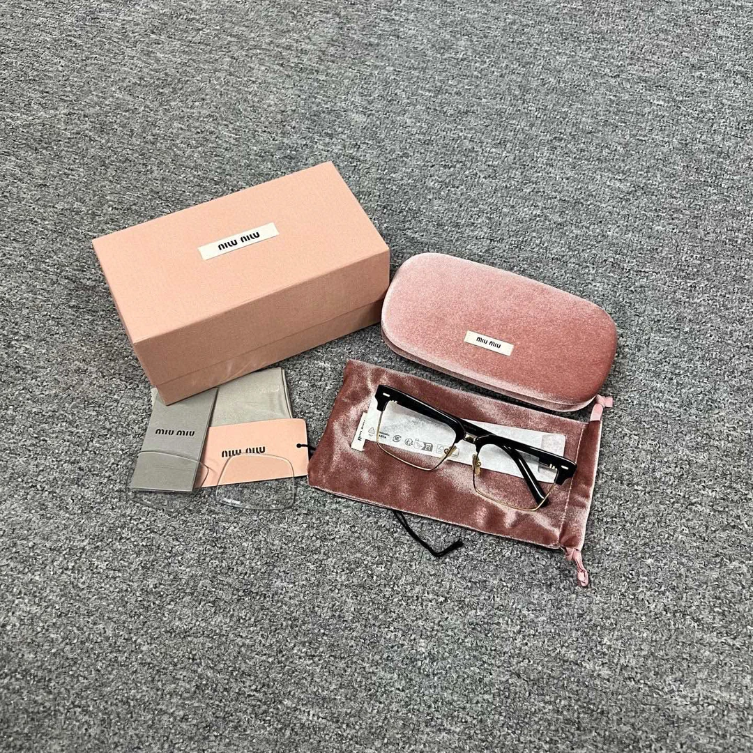 99新 Alexander McQueen/亚历山大·麦昆 缪缪 黑金复古半框 眼镜