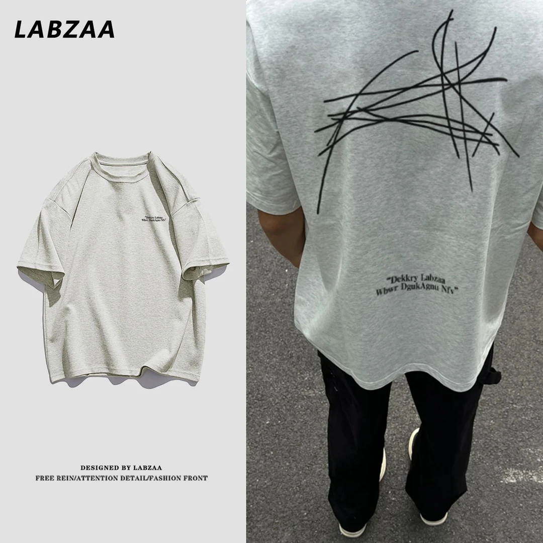 labzaa美式创意字母印花短袖t恤男女夏季宽松休闲纯棉情侣款上衣