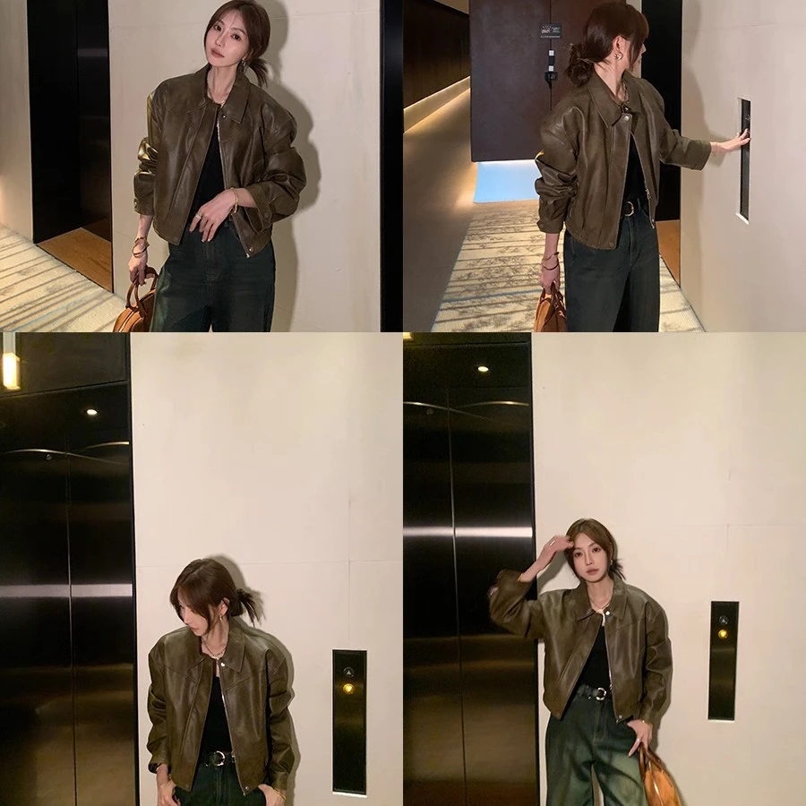 9282擦色皮衣外套XS-L