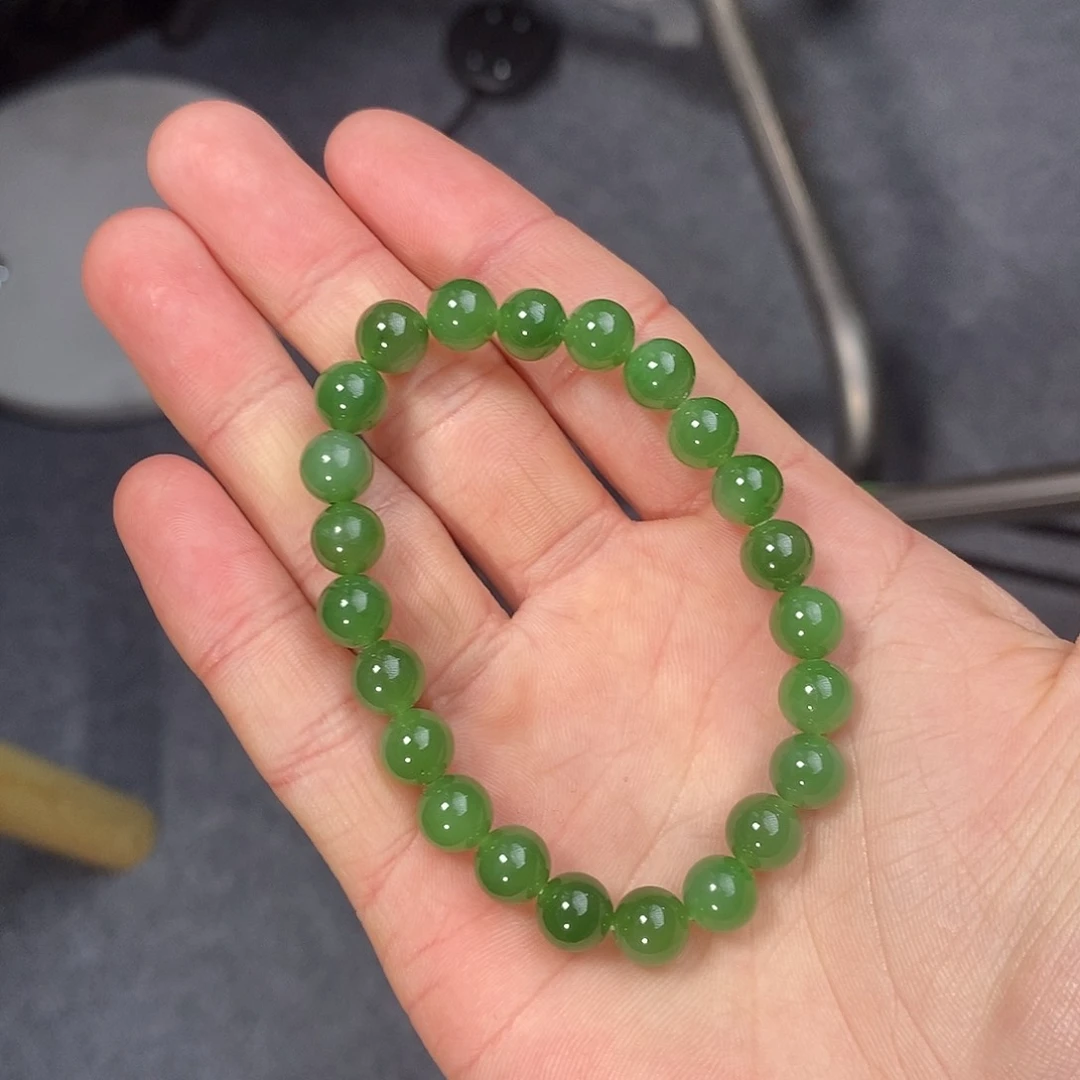 和田玉手串未镶嵌碧玉无矿点单圈