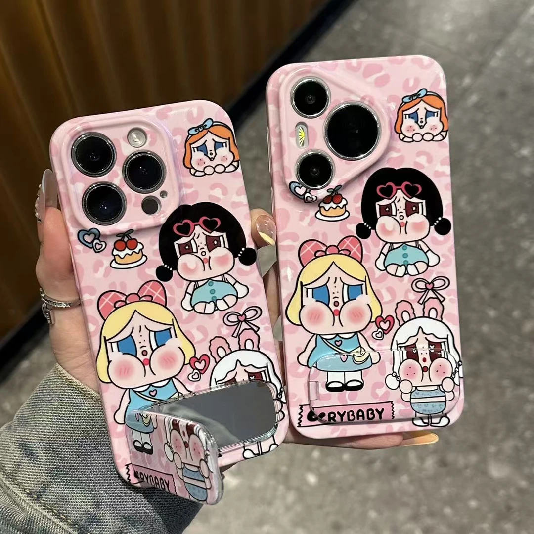 奥菲顿豹纹哭娃镜子支架适用苹果16菲林手机壳华为vivo小米15oppo