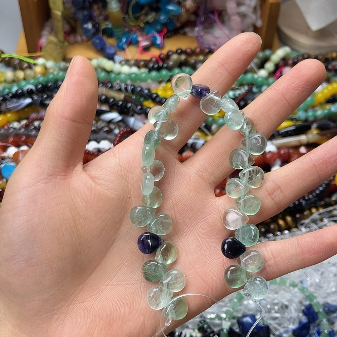 玛瑙/玉髓未镶嵌珠宝半成品10×12萤石水滴一条