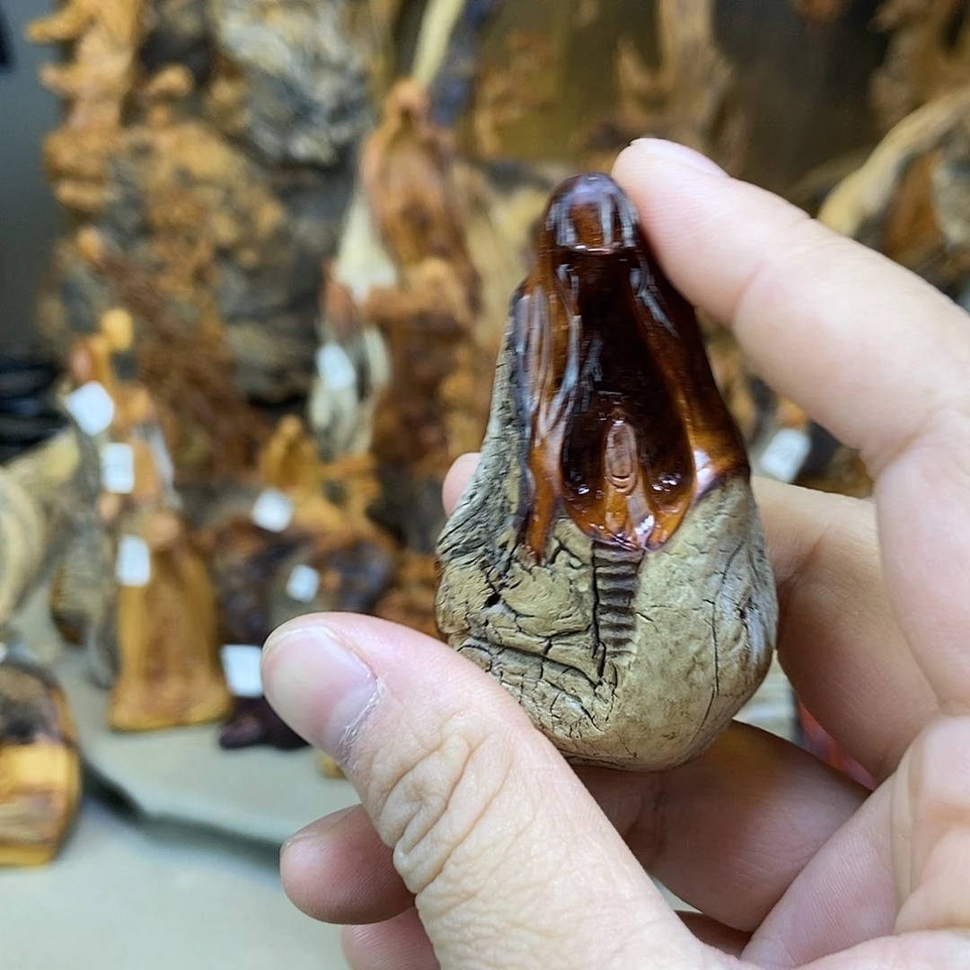 单***绘柏木精品无相手把件