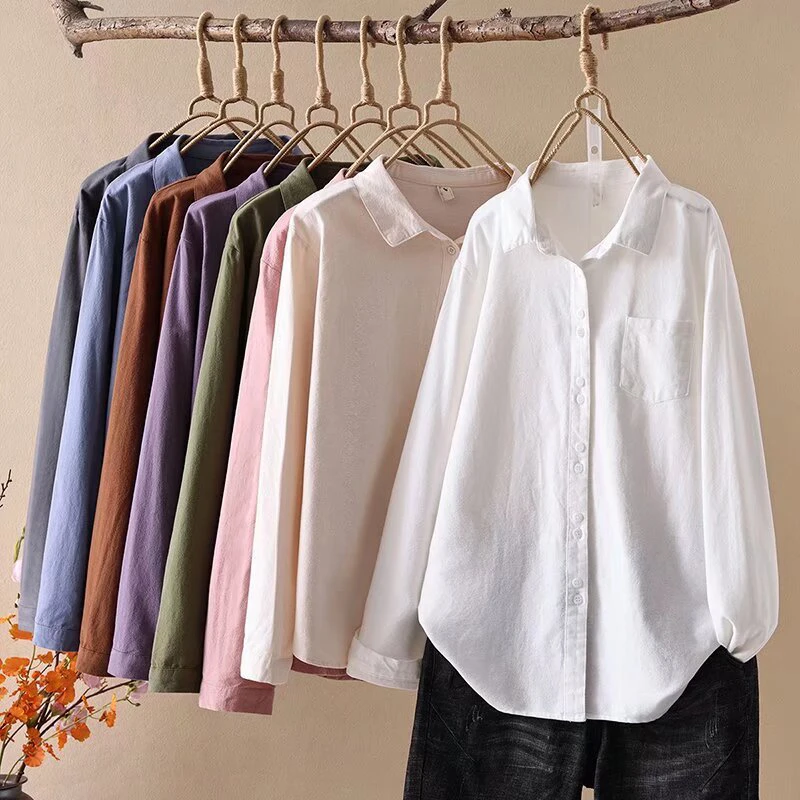 高档柔软亲肤婴儿棉纯棉磨毛衬衫女双扣设计长袖衬衫纯色百搭9866