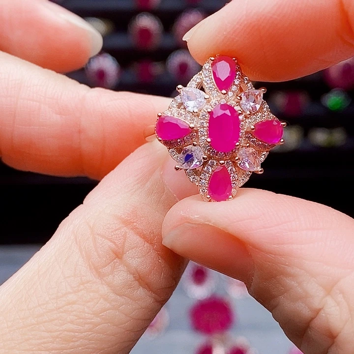 戒指银S925镶嵌红宝石