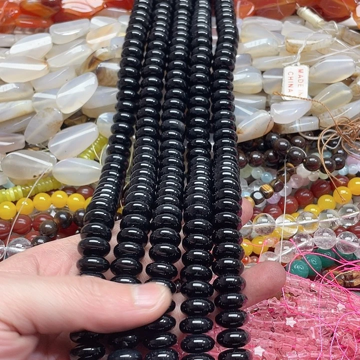 玛瑙/玉髓珠宝半成品未镶嵌一条14mm黑玛瑙算盘