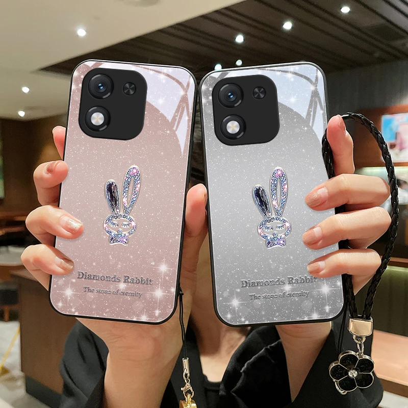 星闪小兔适用荣耀X70i手机壳高级荣耀x70i玻璃壳女挂绳软边防摔爆