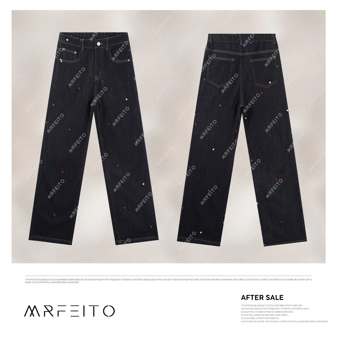 【扎花牛仔】2025春季新款时尚彩点女士修腿蓝牛仔裤H19K02C30673