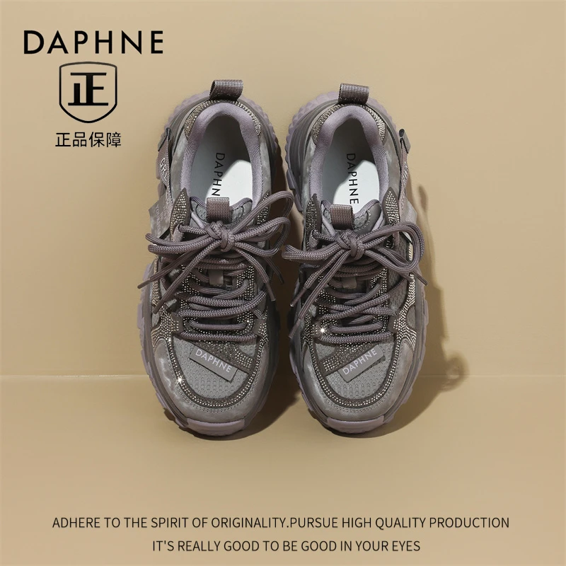 达芙妮2025新款厚底老爹鞋女款冬季加绒保暖休闲鞋百搭轻便运动鞋