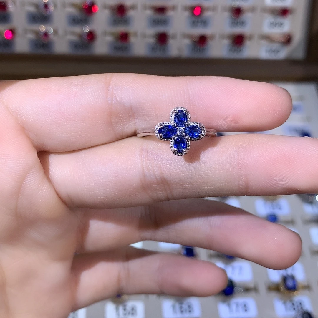 蓝宝石戒指银S925镶嵌银色