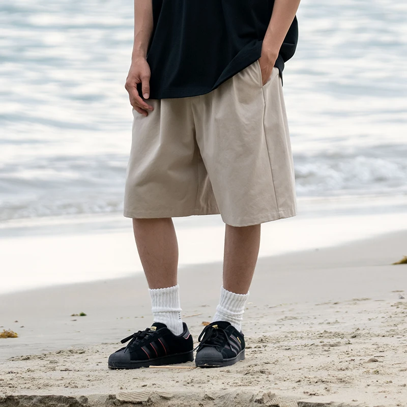 UrbanStandard日系工装质感双褶短裤男夏季松紧腰百搭基础休闲裤