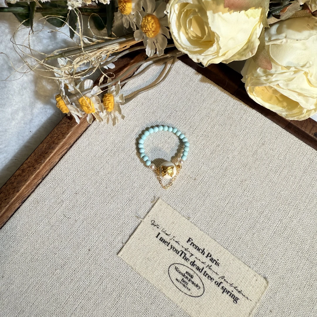 猛犸牙原矿松蝴蝶戒圈18K*自发